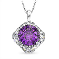 Certified & Appraised D'Joy Crazy Fire Cut Premium Zambian Amethyst, Moissanite Pendant Necklace (20 Inches) in Rhodium Over Sterling Silver 5.25 ctw