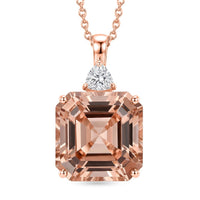 10K Rose Gold Asscher Cut AAA Marropino Morganite, Luxuriant Lab Grown Diamond (E-F, VS) (0.20 cts) Pendant Necklace (20 Inches) 7.80 ctw