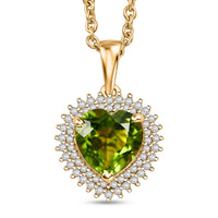 EverTrue Hebei Peridot, White Zircon Pendant in 18K YG Plated with ION Plated YG Stainless Steel Necklace (20 Inches) 2.65 ctw