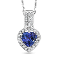 D'Joy Premium Tanzanite, Moissanite Heart Pendant Necklace (20 Inches) in Rhodium Over Sterling Silver 1.30 ctw