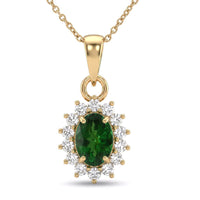 Luxoro 10K Yellow Gold AAA Tsavorite Garnet, Diamond (I2) (0.32 cts) Regal Spark Pendant Necklace (18 Inches) 1.20 ctw