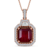 D'Joy Asscher Cut Premium Niassa Ruby (FF), Champagne and White Zircon Pendant Necklace (20 Inches) in 18K Vermeil RG Over Sterling Silver 9.60 ctw