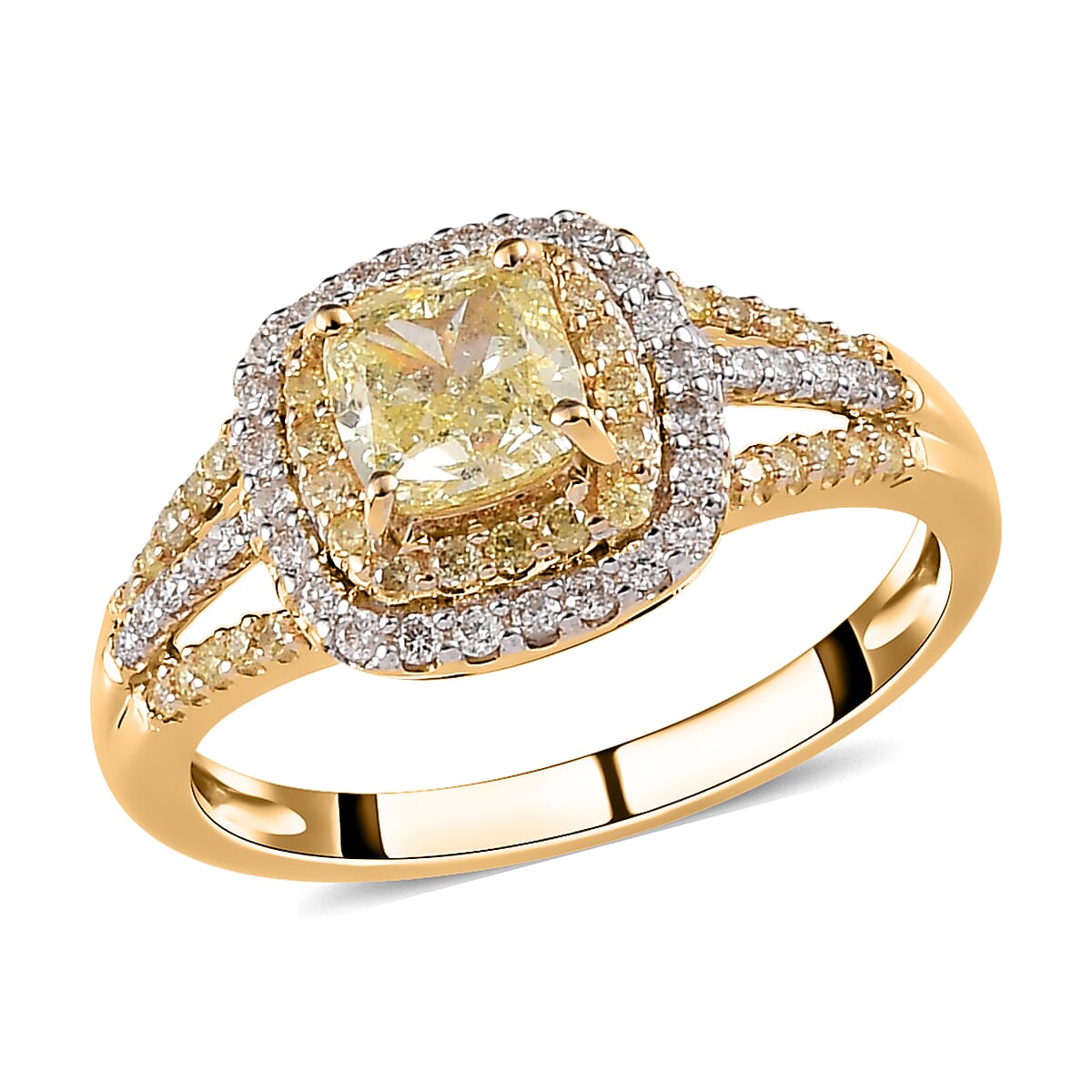 sgl-certified-luxoro-14k-yellow-gold-natural-yellow-and-white-diamond-i1-i2-split-shank-halo-ring-size-8.0-3.25-grams-1.50-ctw