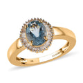 LUXORO 14K Yellow Gold AAA Santa Maria Aquamarine and G-H I2 Diamond Halo Ring 3.35 Grams 1.30 ctw - Sticky add to cart bar