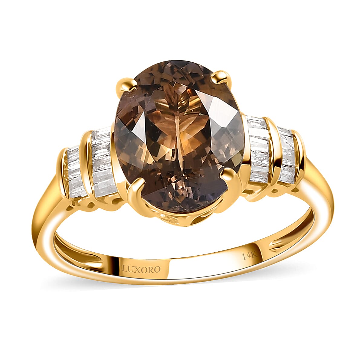 LUXORO 14K Yellow Gold Premium Natural Yellow Tanzanite, Diamond (G-H, I3) Ring (Size 10.0) (2.50 g) 3.10 ctw