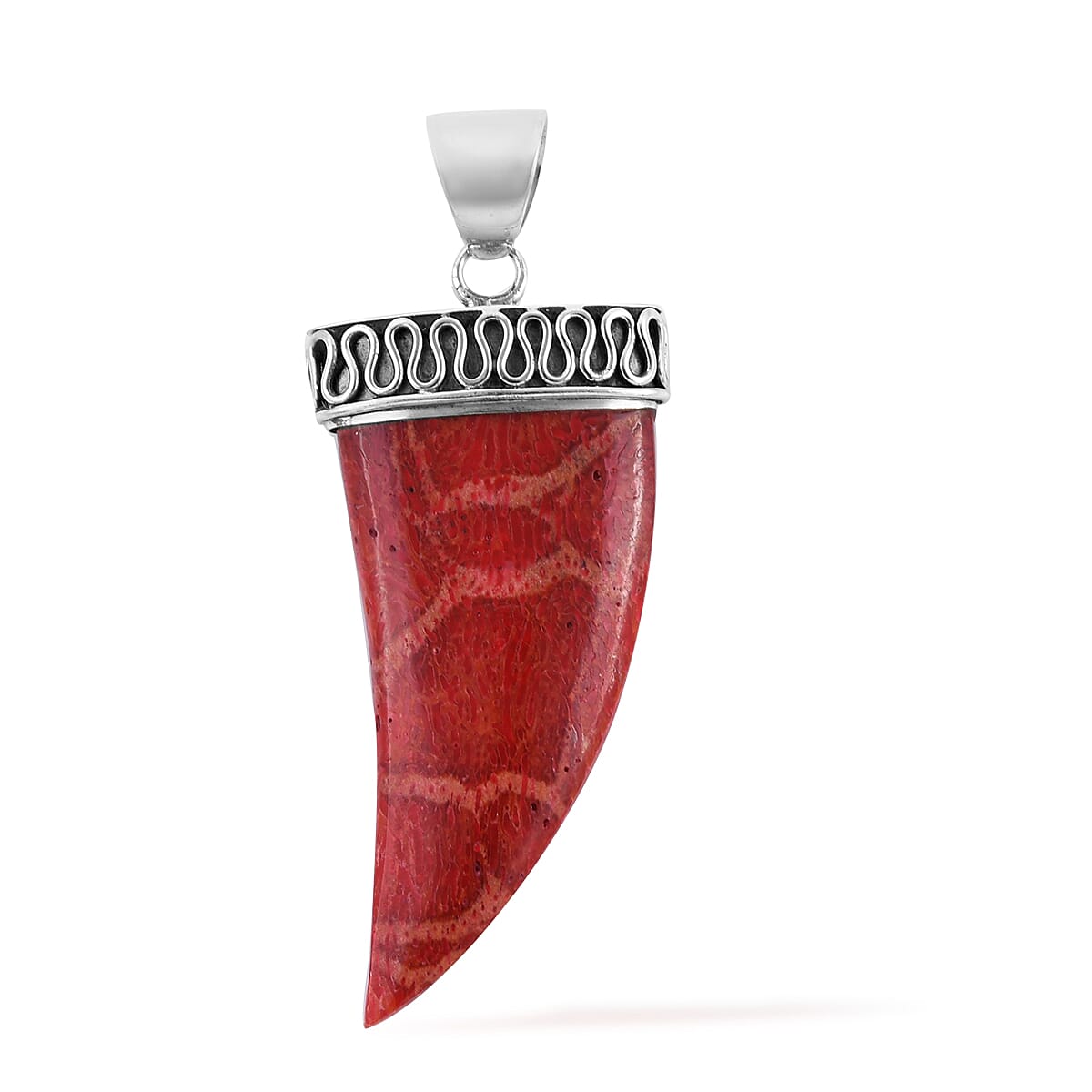 Coral Fang Shape Pendant in Sterling Silver