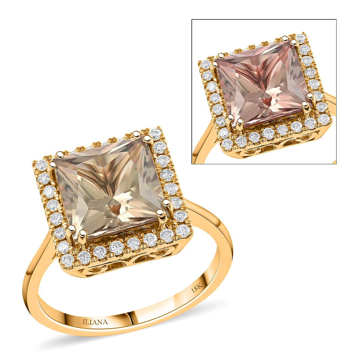 Doorbuster Certified & Appraised ILIANA 18K Yellow Gold AAA Turkizite and G-H SI Diamond Halo Ring 4.65 Grams 4.35 ctw