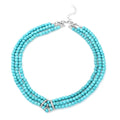 Blue Howlite and White Austrian Crystal Triple Row Beaded Necklace 18 Inches in Silvertone 287.50 ctw - Sticky add to cart bar