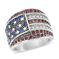 Multi Color Austrian Crystal American National Flag Pattern Ring in Stainless Steel (Size 10.0) - Sticky add to cart bar