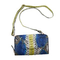 The Pelle Python Collection Handmade 100% Genuine Python Leather Blue & Yellow Color Crossbody Wallet (8"x4.3"x1.6") - Sticky add to cart bar