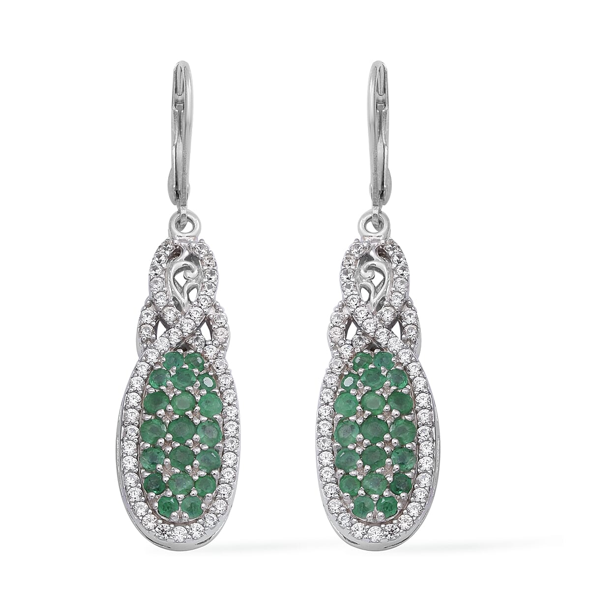 Premium Red Sapphire and Natural White Zircon Infinity Cocktail Earrings in Platinum Over Sterling Silver 4.10 ctw