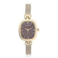 STRADA 10th ANNIVERSARY SPECIAL Austrian Crystal Japanese Movement Watch in ION Plated YG Stainless Steel Mesh Strap with Marron Dial