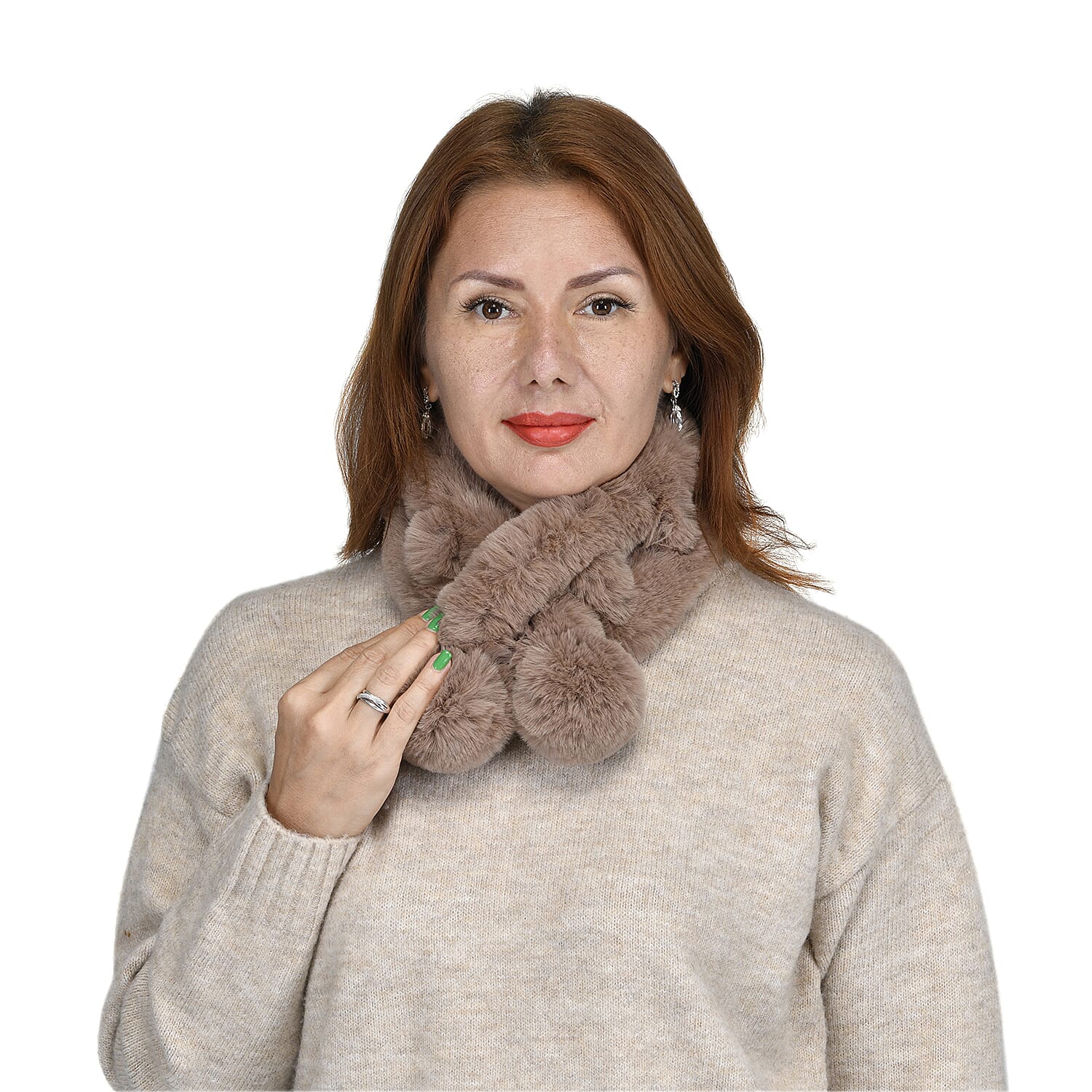 PASSAGE Brown Faux Fur Polyester Scarf (25.5"x4")