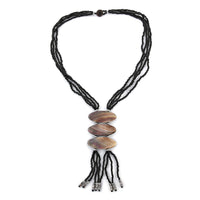 Black and Grey Shell Pearl Seed Beads Tassels Necklace 22 Inches