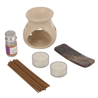 FRAGRANCE GIFT SET BOX - Aroma Lamp, 2pc Tea Light, Lavender Fragrance Oil, Incense Sticks and holder (8"x3"x7")
