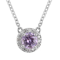 Simulated Dark Color Amethyst, Simulated Diamond Halo Necklace (18 Inches) in Silvertone 0.16 ctw