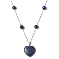 Lapis Lazuli Heart Charm Station Necklace 22 Inches in Stainless Steel 65.00 ctw