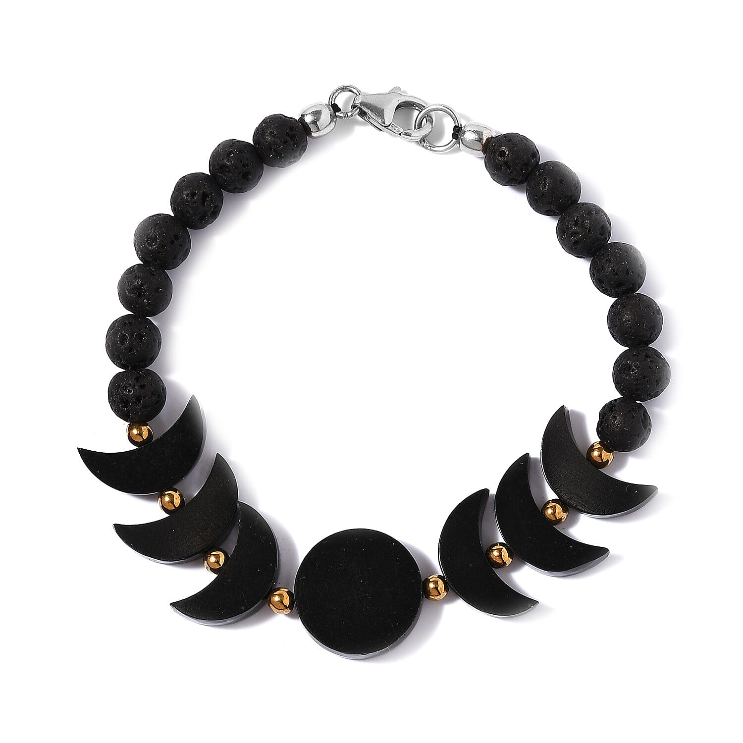 California Black Jade, Hematite, Lava Beaded Bracelet in Platinum Over Sterling Silver (7.25 In) 57.35 ctw