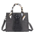 Black Croc-Embossed Genuine Leather Convertible Bag (11"x4"x9.5") with Handle Drop and Shoulder Strap - Sticky add to cart bar