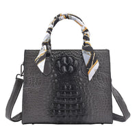 Black Croc-Embossed Genuine Leather Convertible Bag (11"x4"x9.5") with Handle Drop and Shoulder Strap