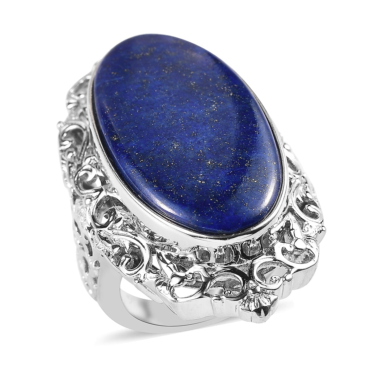 Lapis Lazuli Solitaire Ring in Platinum Over Copper 23.35 ctw
