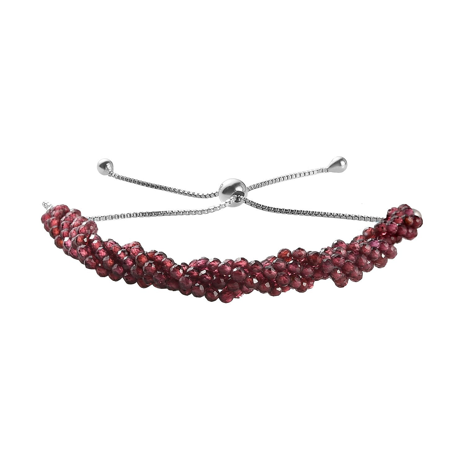 55.50 ctw Orissa Rhodolite Garnet Beads Bracelet in Sterling Silve (9.50 In)