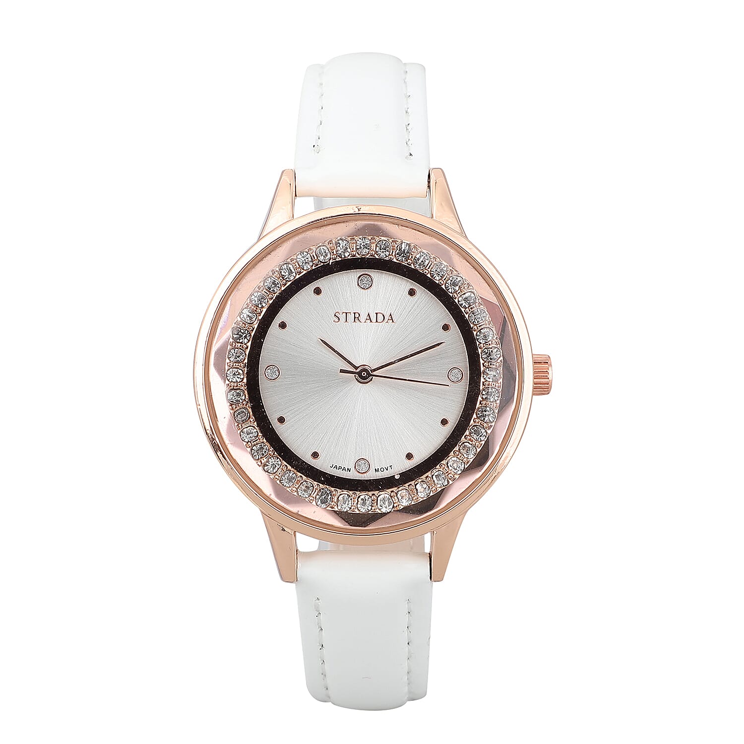 STRADA 10th ANNIVERSARY SPECIAL Austrian Crystal Japanese Movement Watch with Black Faux Leather Band