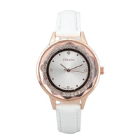 STRADA 10th ANNIVERSARY SPECIAL Austrian Crystal Japanese Movement Watch with Black Faux Leather Band