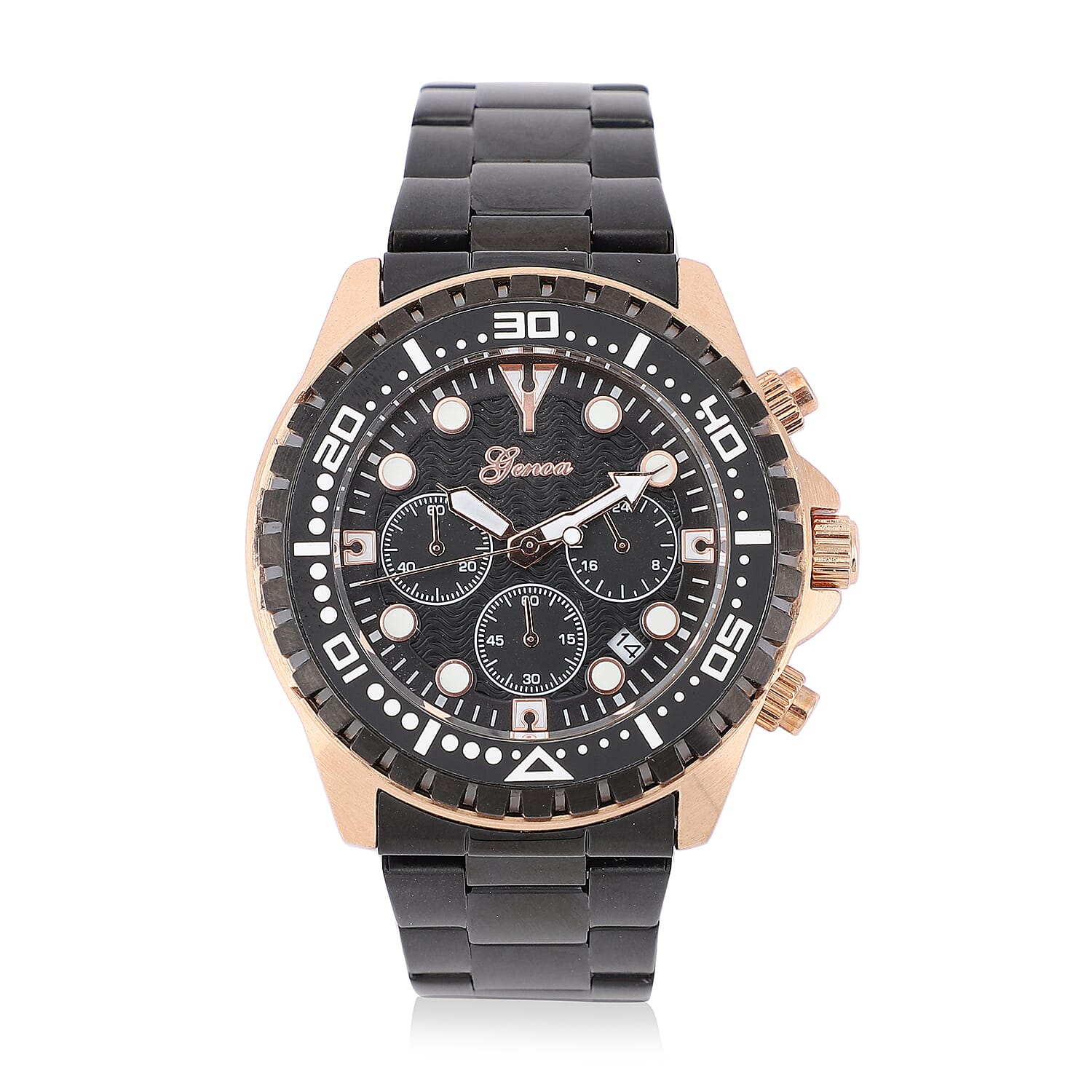 GENOA Multi-functional Quartz Movement Watch with Black Dial & Stainless Steel Strap (46 mm)