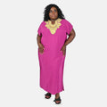 TAMSY Black Solid 100% Viscose Embroidery Kaftan- One Size Fits Most (31"x55") - Sticky add to cart bar