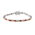Ethiopian Welo Opal and Mediterranean Coral Tennis Bracelet in Rhodium Over Sterling Silver (6.50 In) 7.70 Grams 6.00 ctw - Sticky add to cart bar