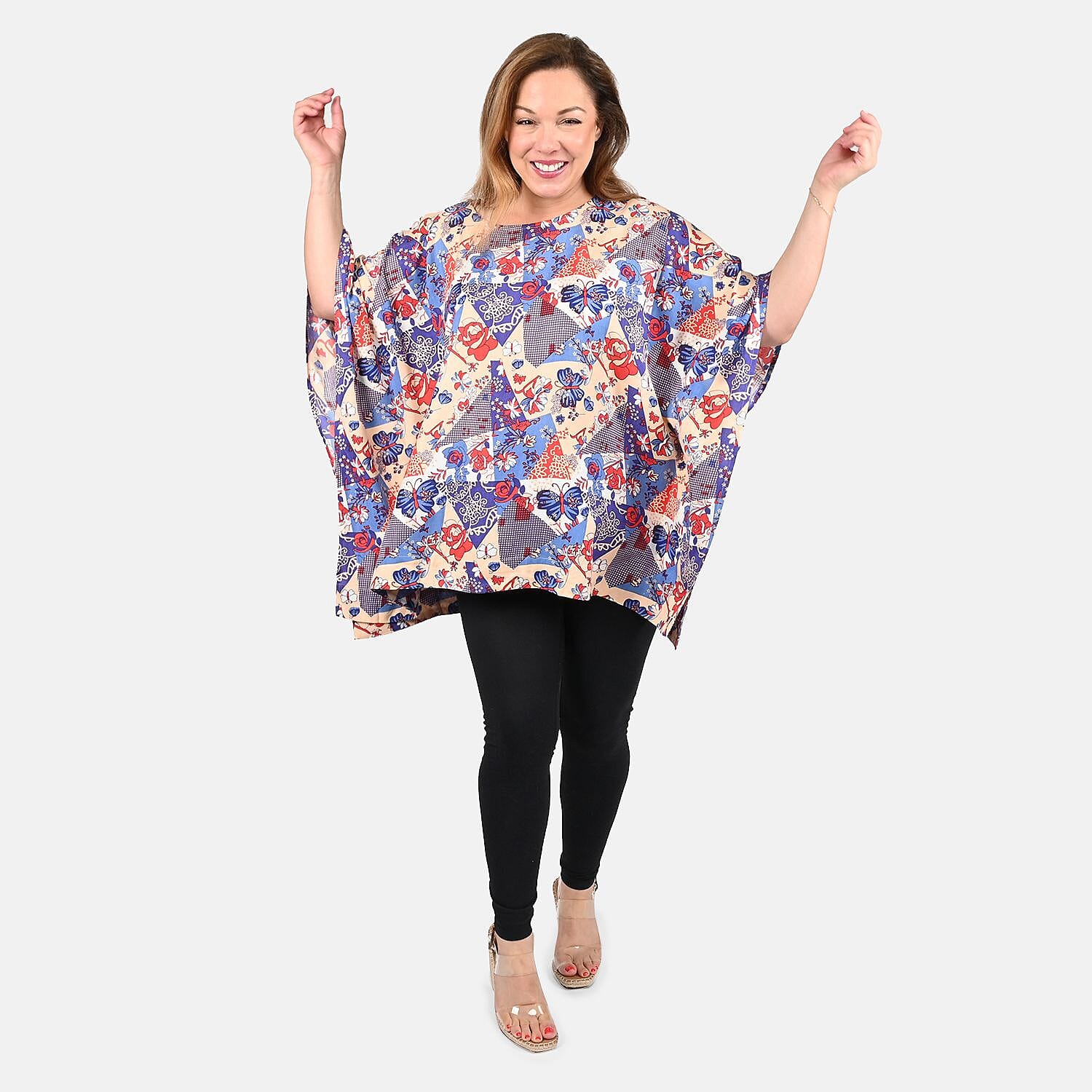 TAMSY, 100% RAYON, KAFTAN, SIZE- ONE SIZE MISSY, COLOR- INDIGO