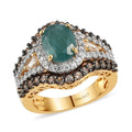 Premium Grandidierite, Natural White Zircon and Coffee Zircon Ring in Rhodium and Vermeil Yellow Gold Over Sterling Silver 4.10 ctw - Sticky add to cart bar