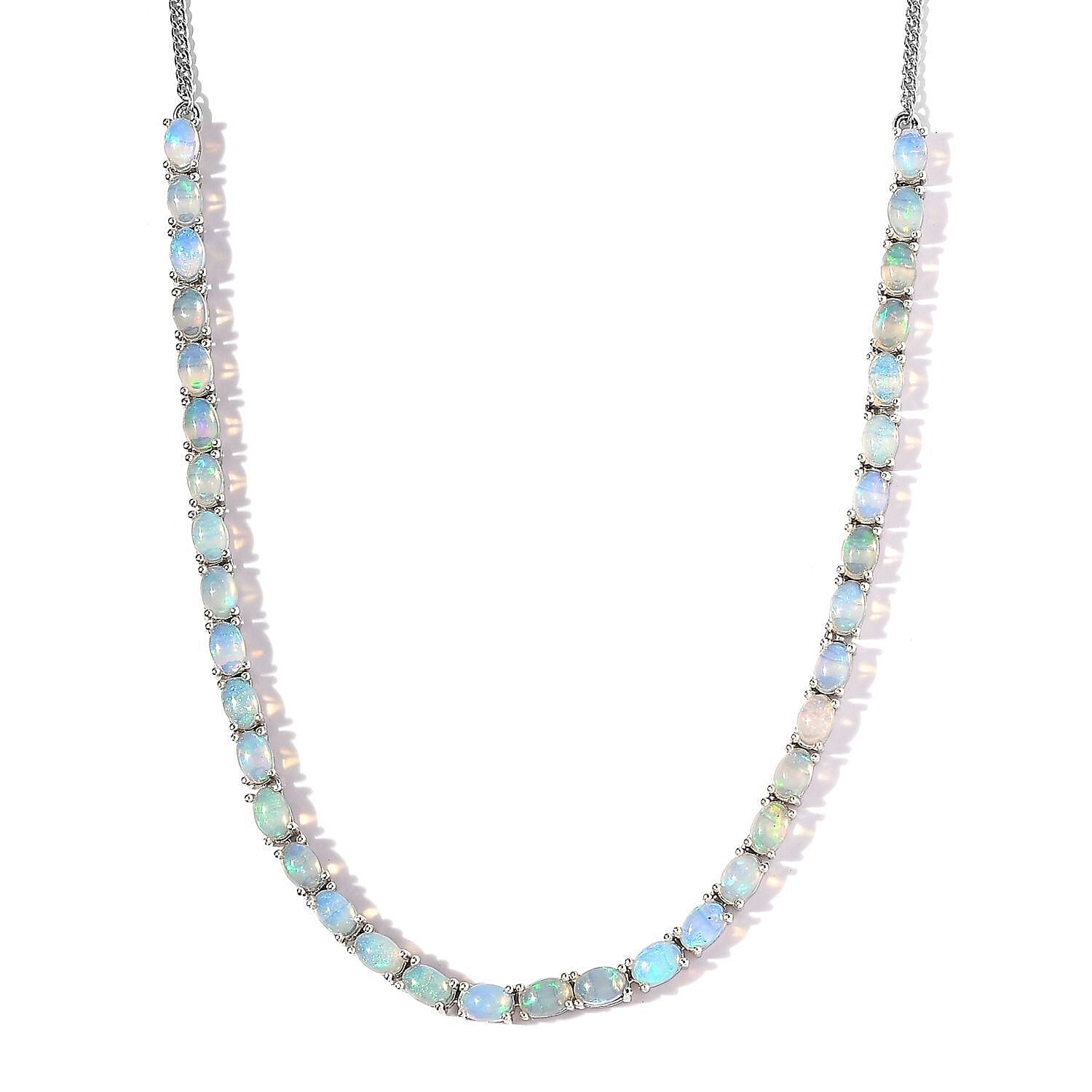 Premium Ethiopian Welo Opal Necklace 18 Inches in Platinum Over Sterling Silver 10.10 ctw