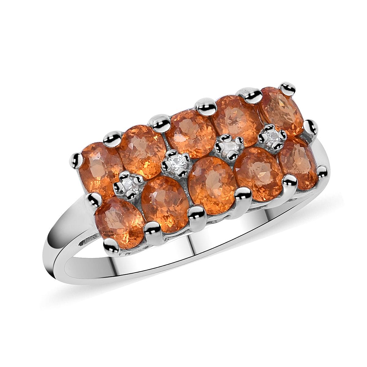 Tanzanian Spessartite Garnet and Natural White Zircon Ring in Platinum Over Sterling Silver (Size 10.0) 1.85 ctw