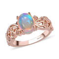 Premium Ethiopian Welo Opal and Uncut Natural Pink Diamond Ring in Vermeil Rose Gold Over Sterling Silver 1.50 ctw - Sticky add to cart bar