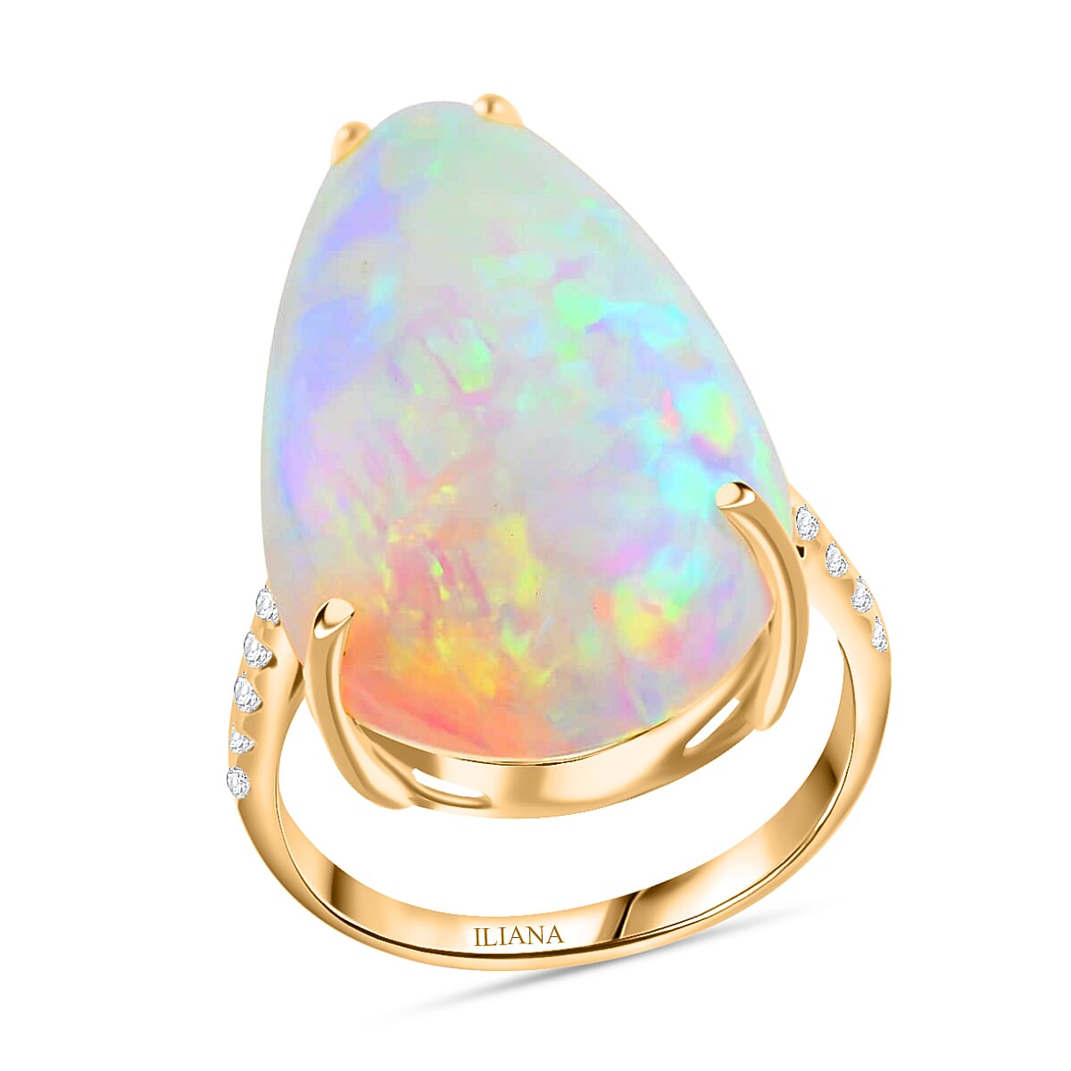 Certified & Appraised ILIANA 18K Yellow Gold AAA Ethiopian Welo Opal and G-H SI Diamond Ring 4.28 Grams 15.25 ctw