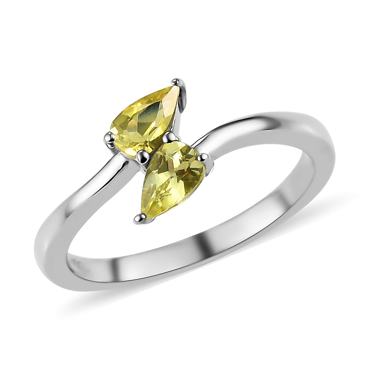AAA Natural Tanzanian Canary Tourmaline Bypass Ring in Platinum Over Sterling Silver (Size 10.0) 0.35 ctw