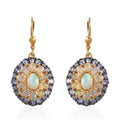 Premium Ethiopian Welo Opal, Jalisco Fire Opal Double Halo Earrings in Vermeil Yellow Gold Over Sterling Silver 5.15 ctw - Sticky add to cart bar