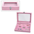 Pink Velvet Earring Box with Glass Window (7.9"x5.9"x1.8") - Sticky add to cart bar