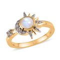 Kuisa Rainbow Moonstone and Natural White Zircon Celestial Sun & Moon Ring in Vermeil Yellow Gold Sterling Silver 0.75 ctw - Sticky add to cart bar