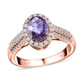Certified & Appraised ILIANA 18K Rose Gold AAA Madagascar Purple Sapphire and G-H SI Diamond Halo Ring 4.10 Grams 1.90 ctw - Sticky add to cart bar