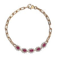 Premium Mozambique Ruby and Moissanite Paper Clip Chain Bracelet in Vermeil Yellow Gold Over Sterling Silver (7.25 In) 2.10 ctw