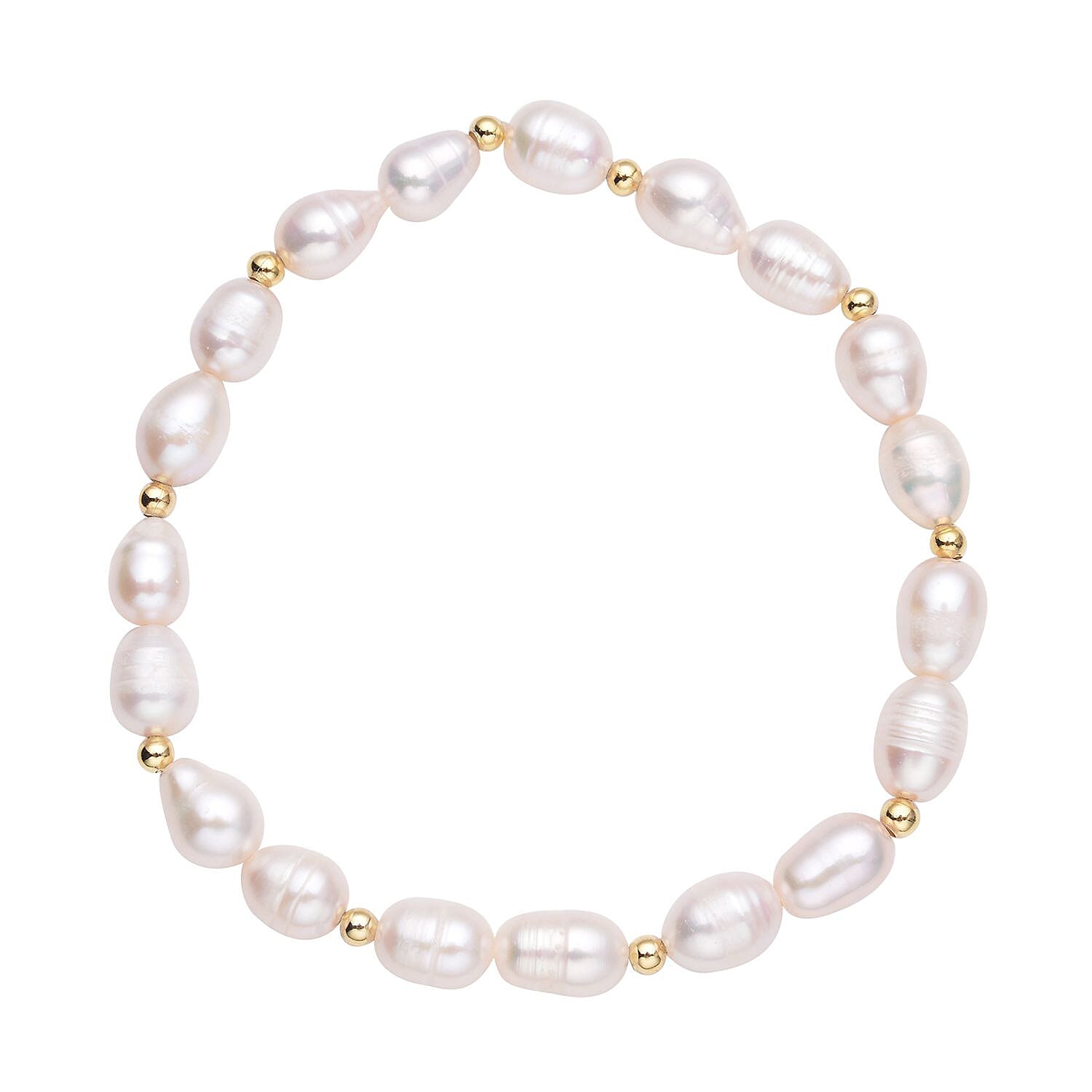 White Freshwater Pearl 6-8mm Stretch Bracelet in Goldtone