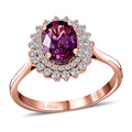 Certified & Appraised ILIANA 18K Rose Gold AAA Madagascar Purple Sapphire and G-H SI Diamond Double Halo Ring 3.50 Grams 1.85 ctw - Sticky add to cart bar