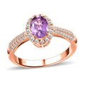 Certified & Appraised ILIANA 18K Rose Gold AAA Madagascar Purple Sapphire and G-H SI Diamond Halo Ring 3.80 Grams 1.35 ctw - Sticky add to cart bar