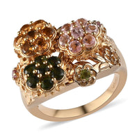 Multi-Tourmaline ,  Blue Sapphire  Fancy Ring in Vermeil YG Sterling Silver 1.70 ctw ,  Silver Wt. 10.17 g