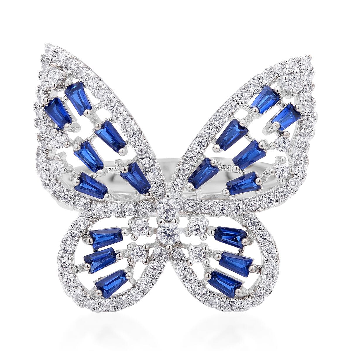 Simulated Diamond Butterfly Ring in Silvertone (Size 10.0) 1.60 ctw