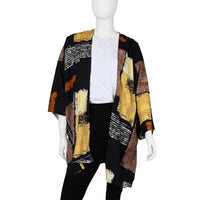 Tamsy Black Abstract Pattern 100% Cotton Kimono - One Size Fits Most