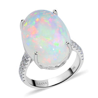 Certified & Appraised ILIANA 18K White Gold AAA Ethiopian Welo Opal and G-H SI Diamond Ring 4.30 Grams 9.40 ctw
